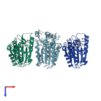 PDB entry 3bij coloured by chain, top view.