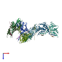 PDB entry 3bim coloured by chain, top view.