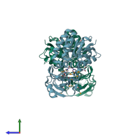 PDB entry 3bio coloured by chain, side view.