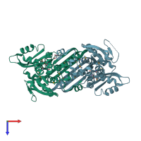 PDB entry 3bio coloured by chain, top view.