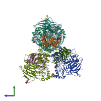 PDB entry 3biw coloured by chain, side view.