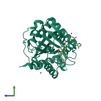 PDB entry 3biy coloured by chain, side view.