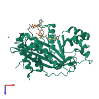 PDB entry 3biy coloured by chain, top view.