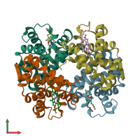 PDB entry 3bj2 coloured by chain, front view.