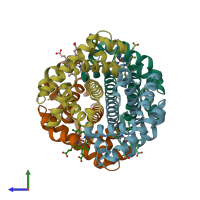 PDB entry 3bj2 coloured by chain, side view.