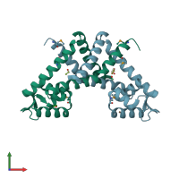 PDB entry 3bj6 coloured by chain, front view.