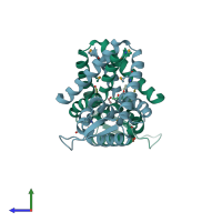 PDB entry 3bj6 coloured by chain, side view.