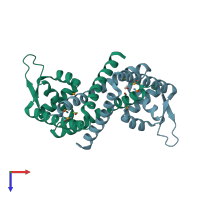 PDB entry 3bj6 coloured by chain, top view.
