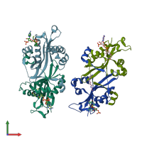PDB entry 3bj8 coloured by chain, front view.