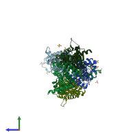 PDB entry 3bjb coloured by chain, side view.