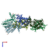 PDB entry 3bjb coloured by chain, top view.