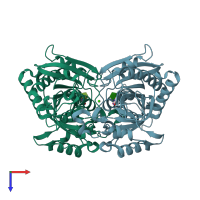 PDB entry 3bje coloured by chain, top view.