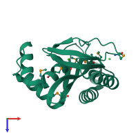 PDB entry 3bjn coloured by chain, top view.