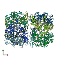 PDB entry 3bjq coloured by chain, front view.