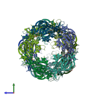 PDB entry 3bjq coloured by chain, side view.