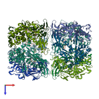 PDB entry 3bjq coloured by chain, top view.
