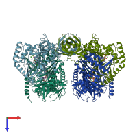PDB entry 3bju coloured by chain, top view.