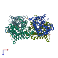 PDB entry 3bjx coloured by chain, top view.