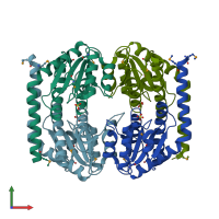 PDB entry 3bjz coloured by chain, front view.