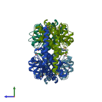 PDB entry 3bjz coloured by chain, side view.