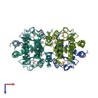 PDB entry 3bjz coloured by chain, top view.