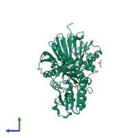 PDB entry 3bk1 coloured by chain, side view.