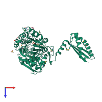 PDB entry 3bk1 coloured by chain, top view.