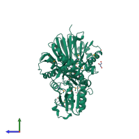 PDB entry 3bk2 coloured by chain, side view.