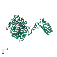 PDB entry 3bk2 coloured by chain, top view.