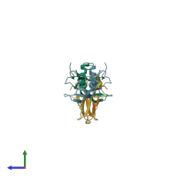 PDB entry 3bk3 coloured by chain, side view.