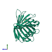 PDB entry 3bk5 coloured by chain, side view.