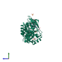 PDB entry 3bkb coloured by chain, side view.