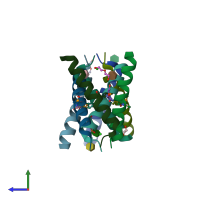 PDB entry 3bkd coloured by chain, side view.
