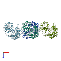 PDB entry 3bki coloured by chain, top view.