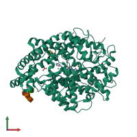 PDB entry 3bkl coloured by chain, front view.