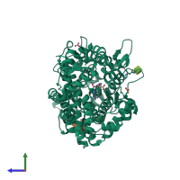 PDB entry 3bkl coloured by chain, side view.