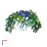 PDB entry 3bkn coloured by chain, top view.