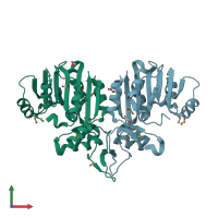PDB entry 3bkw coloured by chain, front view.