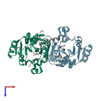 PDB entry 3bkw coloured by chain, top view.