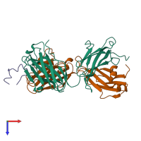 PDB entry 3bky coloured by chain, top view.
