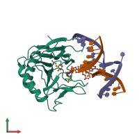 PDB entry 3bkz coloured by chain, front view.