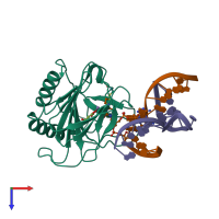 PDB entry 3bkz coloured by chain, top view.