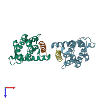 PDB entry 3bl2 coloured by chain, top view.