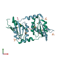 PDB entry 3bl4 coloured by chain, front view.