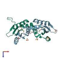 PDB entry 3bl4 coloured by chain, top view.