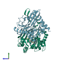 PDB entry 3bl7 coloured by chain, side view.