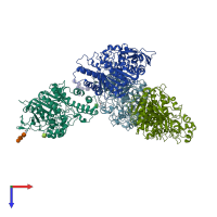 PDB entry 3bl8 coloured by chain, top view.
