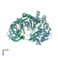 PDB entry 3bl9 coloured by chain, top view.