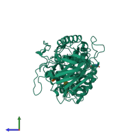 PDB entry 3blk coloured by chain, side view.