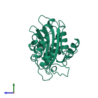 PDB entry 3blm coloured by chain, side view.
